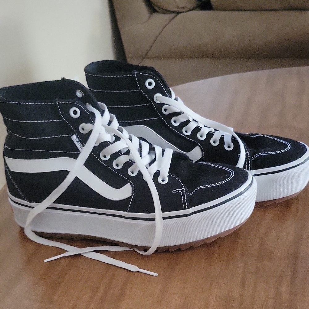 Vans Black and White Platform Sneakers